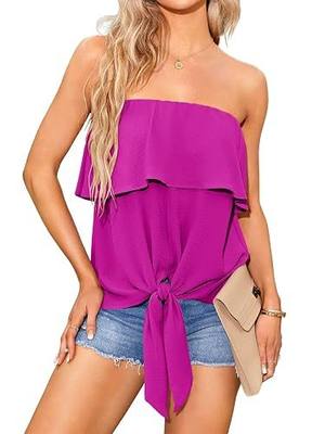 Inorin Womens Ruffles Tie Front Blouse Chiffon Strapless Tiered Tube Tops Shirts