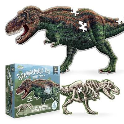 Tyrannosaurus Rex Dinosaur Jigsaw Puzzle | 100-Piece Double Sided Floor Puzzle with Glow-in-the-Dark Skeleton On Other Side | 4 FT Scientifically Accurate Dino Illustration | Educational Toy for Kids