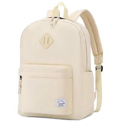 VASCHY Lightweight Backpack for School, Water Resistant Classic Bookbag with Side Pockets for Girls,Kids,Teens Beige
