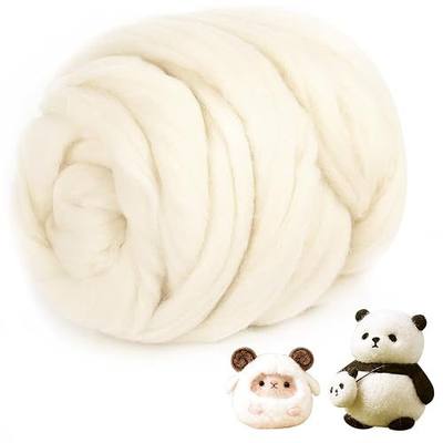 Natural Wool Roving - 8.8 oz Fibre Yarn Roving Needle Felting Wool Hand Spinning for Beginners - Beige