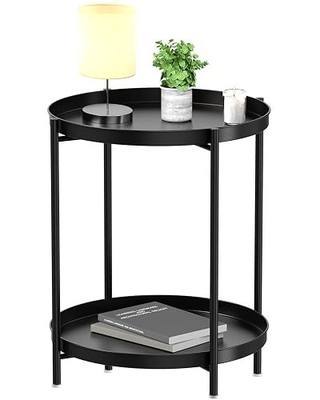 EKNITEY 2 Tier End Table - Metal Side Table with Removable Tray (Black) | Waterproof, Rustproof, Small Sofa Coffee Side Tables, Indoor Outdoor Use, for Living Room Bedroom Balcony and Office