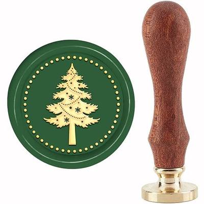 CRASPIRE Christmas Wax Seal Stamp Christmas Tree Sealing Wax Stamps Stars 30mm Retro Vintage Removable Brass Stamp Head with Wood Handle for Wedding Invitations Halloween Xmas Gift Packing