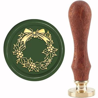 CRASPIRE Holly Wreath Christmas Wax Seal Stamp Pine Cones Mistletoe Sealing Stamp X'Mas EVE 30mm/1.18inch Removable Brass Head with Wooden Handle for Christmas Gift Invitations Greeting Cards Wrap
