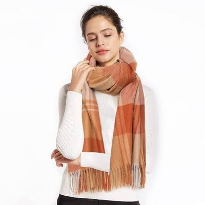 Winter Cashmere Scarfs for Women Classic Tassel Plaid Scarf Large Warm Shawl Scarves