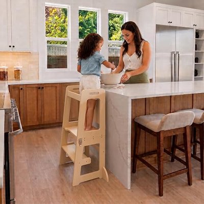 Avenlur Date 4-in-1 Foldable Tower - Toddler Step Stool with Chalkboard, Desk and Chair - Montessori and Waldorf Style Stool for Ages 18 Months to 6 Years | Convertible Kitchen Learning Tower, Toddler Step Stool for Kitchen Counter, Montessori Helper Tower, Toddler Desk and Chair