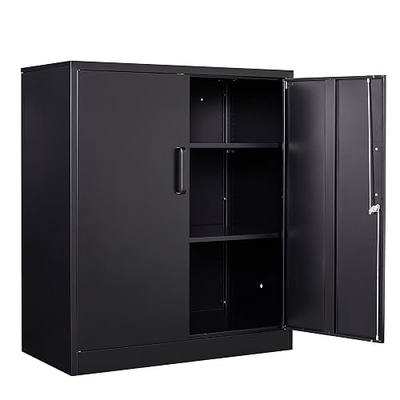 Yizosh Metal Garage Storage Cabinet with 2 Doors and 2 Adjustable Shelves - 35.5" Steel Lockable File Counter Cabinet for Home Office,Garage,Gym,School(Black)