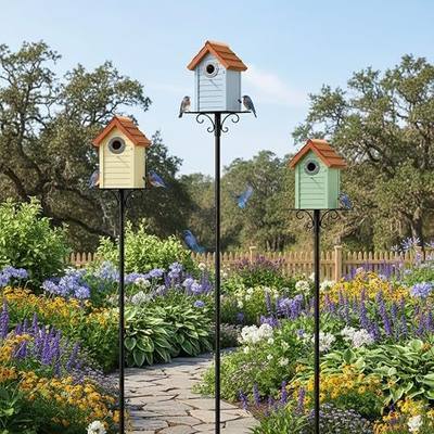 3pk Bluebird Bird Houses for Outside Clearance - Bird House for Wall Mounting - Tree Swallow Nest Box with Stainless Steel Predator Guard - Cedar Shingles Roof UV Painting - 10 Years Outdoor