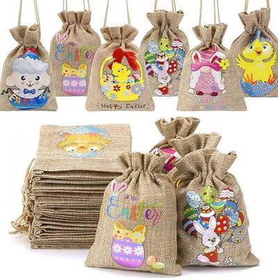 JUNEBRUSHS Burlap Bags - 42 Pack Jute Linen Bags with Drawstring for Easter Goodies and Treats