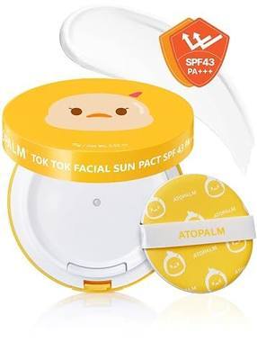 ATOPALM Tok Tok Facial Sun Pact SPF43 PA+++, 0.5 oz (15g) | Korean Sun Cushion for Dry Sensitive Skin | Mineral SPF Compact | Moisturizing Outdoor Sunscreen | Sun Cushion SPF43 PA+++