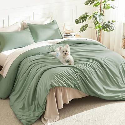 Litanika King Size Comforter Set, 3 Pieces Lightweight Solid Comforter King Size, All Season Fluffy Down Alternative Comforter Bed Set Quilt Blanket, Sage Green, King
