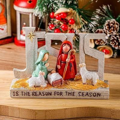 Geosar Christmas Nativity Scene Figures, Holy Family Nativity Creche Set with Jesus Messages Resin Religious Tabletop Gift for Christian, Christmas Indoor Desktop Decor,(Jesus)