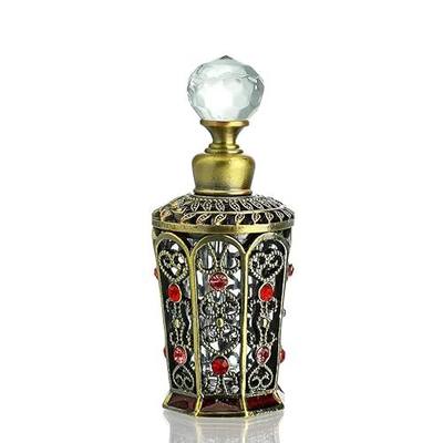 YU FENG Antique Crystal Perfume Bottle, Vintage Refillable Scent Bottle | 10ml Jeweled Decorative Design, Empty Glass Fragrance Holder, Fancy Perfume Decanter, Elegant Vanity Collectible