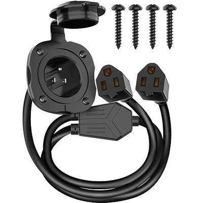 BEBOBLY 15 Amp AC Port Plug, 125V Power Inlet Socket with Waterproof Cover & Integrated Dual 18" Extension Cord, 2 Pole 3-Wire NEMA 5-15 Flanged Generator Inlet Plug for RV Boat Electrical Connections