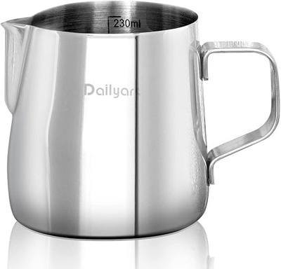 Dailyart Milk Frothing Pitcher 8.5OZ/250ml - 304 Stainless Steel Milk Frother Cup with Special Dripless Spout and Scale, Espresso Machine Accessories, Milk Steaming Pitcher for Cappuccino, Latte Art