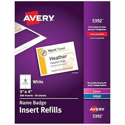 Name Badge Insert Refills, Horizontal/Vertical, 3 x 4, White, 300/Box