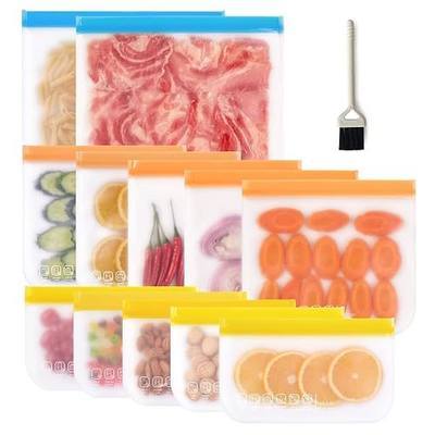 12 Pack Reusable Ziplock Bags Silicone, Leakproof Reusable Freezer Bags, BPA Free Reusable Food Storage Bags for Lunch Marinate Food Travel - 2 Gallon 5 Snack 5 Sandwich Bags