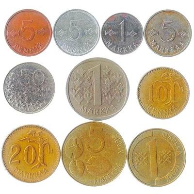 Finland 10 Mixed Coins | Finnish Currency | Suomi Money Collection | Penni | Pennia | Markkaa | 1963-2001