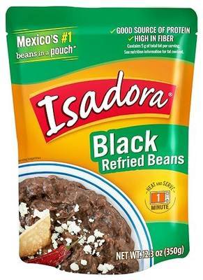 Isadora Black Refried Beans 12.3 oz (Pack of 1), Delicious Refried Pinto Beans, Microwave Food Premade Meals, Plant Based Protein
