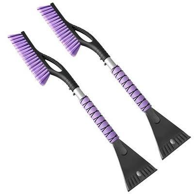 OUSHASAA 2 Pack 27" Snow Brush and Ice Scraper for Car Windshield - Purple | Soft Non-Scratch Bristles, Non-Slip Foam Grip, Detachable Design, Car Snow Removal Tool for Windshields & Windows