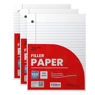 Wide Ruled Loose Leaf Paper Wide Ruled Notebook Paper Lined Writing Filler Paper 10.5” x 8” 56 gsm 450 Sheets 150 Sheet Per Pack (3 Pack)