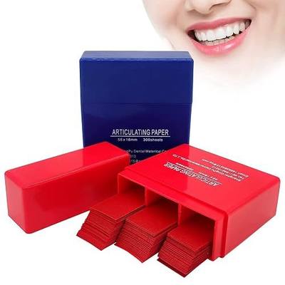 600 Sheets Dental Articulating Paper, Plastic Dispenser Red and Blue 100 Micron Bite Articulating Paper & Film Doubled Side, 55x18mm