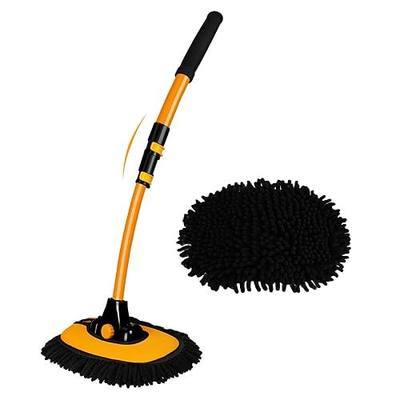 15° Curved Car Cleaning Brush with Telescopic Handle 43" Aluminum Alloy Long Rod Wash Mop For Washing Caravan Van Truck Boat RV Roof Soft Chenille Head Duster Clean Product Not Hurt Paint Scratch Free