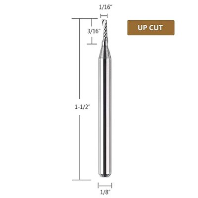 SpeTool 5PCS Carbide Spiral O Flute End Mill with 1/16 Inch Cutting Diameter 1/8 Inch Shank 3/16" Cutting Length,Single Flute CNC Router Bit for Acrylic PVC Wood Cutter