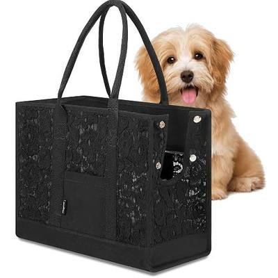 Black Dog Carrier Purse Lace Pet Dog Cat Carrier Tote Bags Fits Small Medium Dogs Puppy for Travel Hiking Walking with Lace Anti-Grab Net & PP Pad