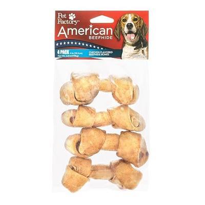 Pet Factory American Beefhide 4-5" Knotted Bones Dog Chew Treats - Chicken Flavor, 4 Count/1 Pack