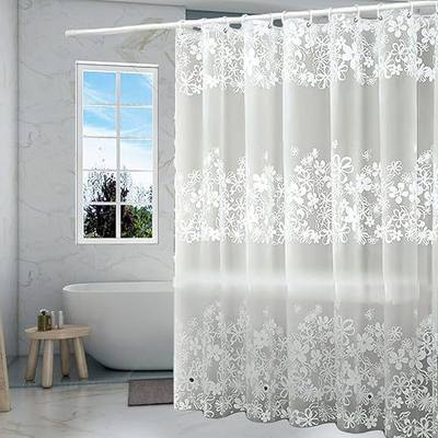 TIKABC Shower Curtain Liner, 4G PEVA Shower Liner, Plastic Waterproof Shower Curtains, with Grommet Holes and 3 Magnetic Weights(White Flower)