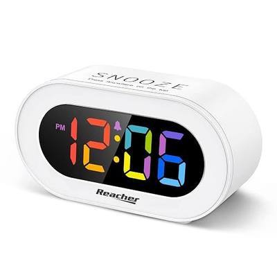 REACHER Small Colorful LED Digital Alarm Clock with Snooze for Bedrooms | Colorful LED display, full-range brightness dimmer, adjustable volume, easy snooze, outlet-powered for desk, shelf, bedside
