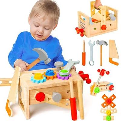 Wooden Tool Set for Kids 3 4 5 Year Old, 29Pcs Educational STEM Toys Toddler Montessori Toys for 3 Year Old Construction Preschool Learning Activities Gifts for Boys Girls Age 3-4
