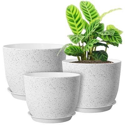 Gudatost Plant Pots 10/9/8 inch Set of 3 Pack, Planters with Drainage Holes and Removable Saucer,Multiple Colors are Optional Flower Pots (Speckled White)