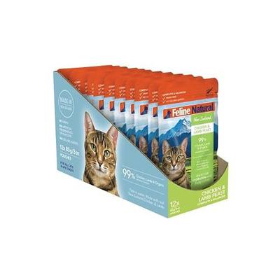 Feline Natural New Zealand Pâté Wet Cat Food Pouch, High-Meat, Low-Carb, & Grain Free Cat Food Wet, Chicken & Lamb, 3 oz, Pack of 12