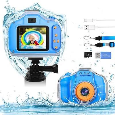 Kids Waterproof Camera Present for 5 6 7 8 9 10 Year Old Girls, Toddler Christmas Birthday Present Underwater Video Recorder with 32GB Card, Pink