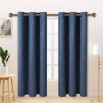 LORDTEX Linen Look Textured Blackout Curtains with Thermal Insulated Liner - Heavy Thick Grommet Window Drapes for Bedroom, 40 x 63 Inches, Blue, Set of 2 Panels
