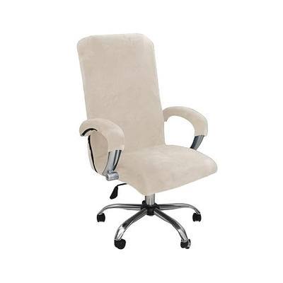 Velvet Plush Office Desk Computer Chair Cover for Executive, Beige, XL | Stretchable, Cat Proof with Wheels, Armrest Protector for Pets & Kids, Removable, For Ergonomic Mesh Computer Rolling Chair