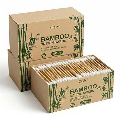 CGR 1050 Count Bamboo Cotton Swabs, Double Tipped Ear Buds, 3 Pack Box | 100% cotton double-tipped buds with biodegradable bamboo sticks. Eco-friendly, gentle, and ideal for daily personal care.