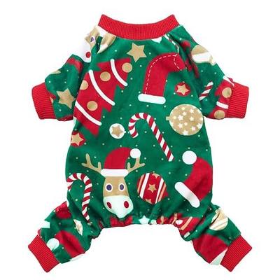 Fitwarm Christmas Dog Pajamas, Dog Winter Clothes for Small Dogs Boy Girl, Lightweight Velvet Pet Jammies, Red, Green, Medium