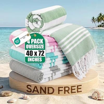 Utopia Towels - 4 Pack Turkish Beach Towel (40 x 72 Inches) - 100% Cotton Big Beach Towels Oversized - No Sand, Lightweight & Quick Dry - Prewashed for Soft Feel (Cool Grey, Aqua, Pink, Sea Foam)