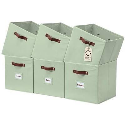 DECOMOMO Storage Bins, Cube Storage Bin with Labels | 10.5" x 11" Fabric Storage Cubes for Shelves (6pcs, Sage Green)