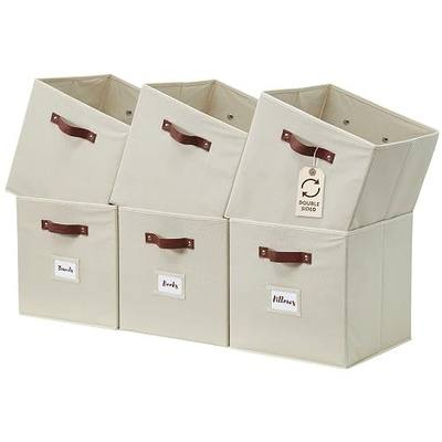 DECOMOMO Storage Bins, Cube Storage Bin with Labels | 10.5" x 11" Fabric Storage Cubes for Shelves (6pcs, Beige)