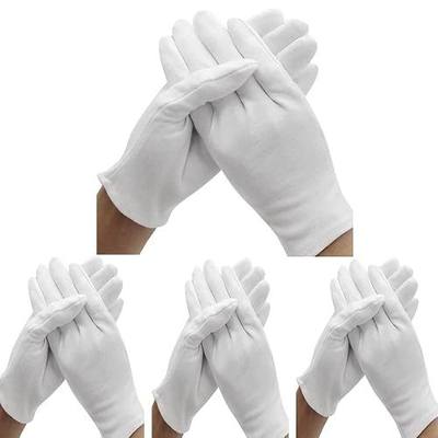 24 Pcs (12 Pair) White Cotton Gloves for Dry Hand Moisturizing, Cosmetic Eczema Hand Spa, Coin Jewelry Inspection, Checking and Serving - Stretchable Lining