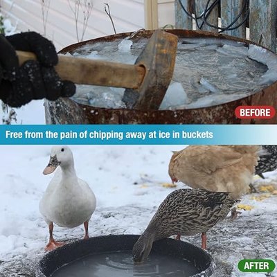 500W Chicken Waterer Heater, Cast Aluminum Utility De-Icer | for Max 50Gal, 5FT, Non-Conductive, Anti-Rust, Heated Chicken Waterer, Bird Bath Heater, Livestock Water Heater for Farm