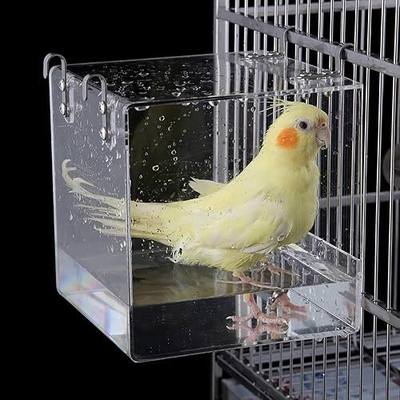 Hanging Bird Bath Cube Bird Bathtub Bath Shower Box Bowl Cage Accessory | for Bird Canary Budgerigar Parrots Crested Myna Cockatiel, Big