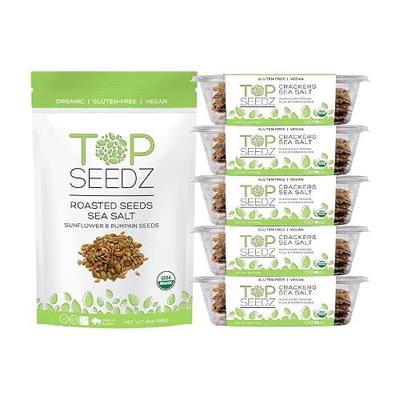 Top Seedz Deluxe Organic Gluten Free Vegan Seed Crackers and Roasted Seeds Bundle | 1 Pouch of Sea Salt Roasted Seeds | 5 Packs of Sea Salt Crackers