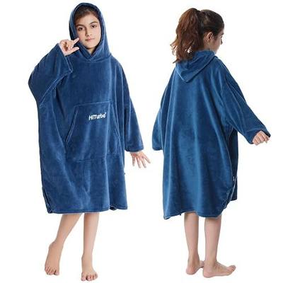 Hiturbo Kids Hooded Towel Poncho: Plush Changing Robe for Swim & Surf | Warm Fleece Changing Towel | After Swim Cover Up | Large Kangaroo Pocket | Beach Pool Teens Boys & Girls 5-12Y