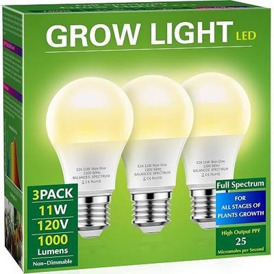 Briignite Grow Light Bulbs, LED Grow Light Bulb A19 Bulb, Full Spectrum | Grow Light Bulb, Plant Light Bulbs E26 Base, 11W Grow Bulb 100W Equivalent,Grow Light for Indoor Plants, Seed Starting, 3Pack
