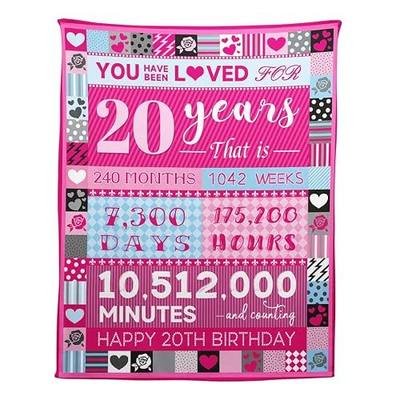 YISUMEI 20 Year Old Girl Birthday Gifts, Pink Love Rose Elements Happy Birthday Blanket, Sweet 20 Gifts for Girls Daughters Sisters Friends, 50"x60"