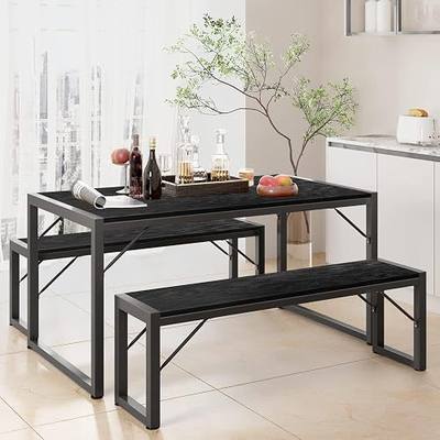 Gizoon 45.5" Dining Table Set for 4, Kitchen Table with 2 Benches Black | Space-saving black 4-person table set with 2 benches. Steel frame & MDF board. Benches tuck under table. 330lbs capacity.